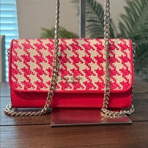 Kate Spade NWT Red and Cream Houndstooth Crossbody Bag/Clutch